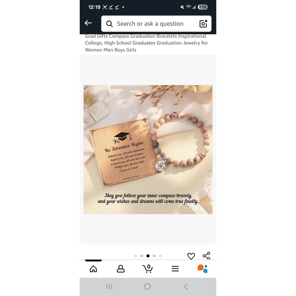 Graduation Gift Natural Stone Bracelet College Pink Stones Compass Charm - Picture 3 of 4